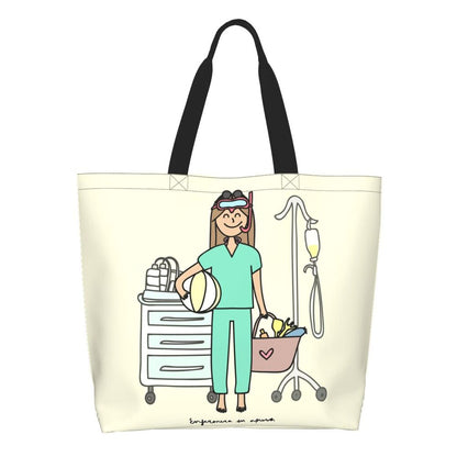 Custom Reusable Funny Nurse Shopping Bag Women Shoulder Canvas Tote Bag Portable Nursing Grocery Shopper Bags
