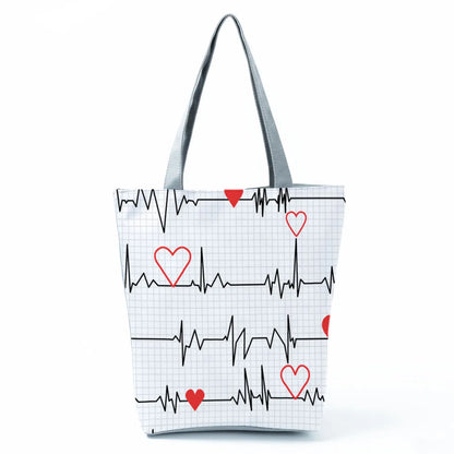 Cartoon Ladies Nurse Print Handbags Foldable High Capacity Women Shoulder Bags Eco Reusable Shopping Bags Travel Beach Tote Bags - Healthcare Vibes