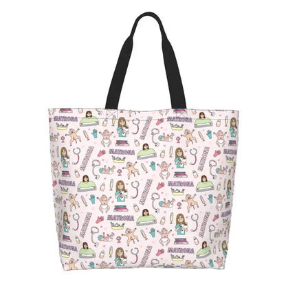 Cartoon Doctor Nurse Enfermera En Apuros Grocery Bags Large Capacity Aesthetic Merch For Woman Street Shoulder Bag 11 One Size