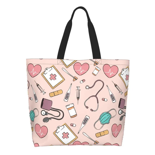 Custom Reusable Funny Nurse Shopping Bag Women Shoulder Canvas Tote Bag Portable Nursing Grocery Shopper Bags 1 50x40x15 cm