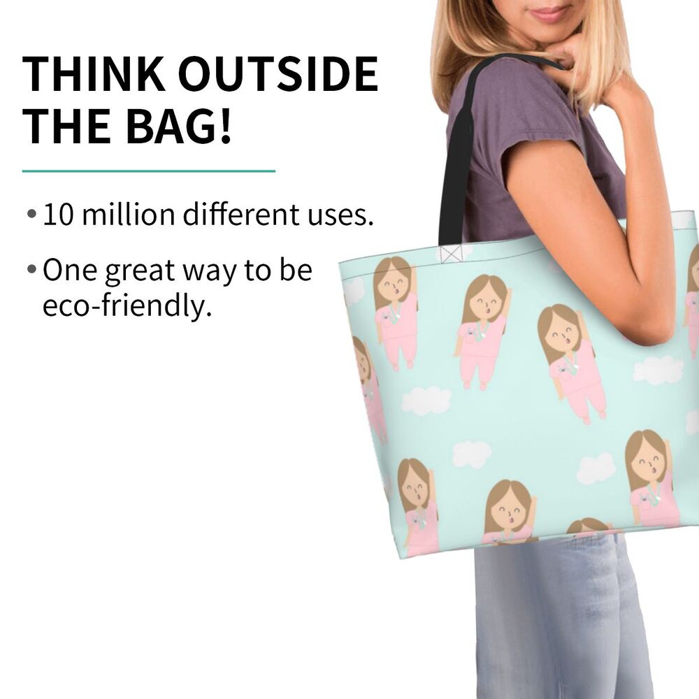 Custom Reusable Funny Nurse Shopping Bag Women Shoulder Canvas Tote Bag Portable Nursing Grocery Shopper Bags