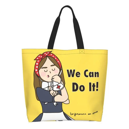 Cartoon Doctor Nurse Enfermera En Apuros Grocery Bags Large Capacity Aesthetic Merch For Woman Street Shoulder Bag 17 One Size