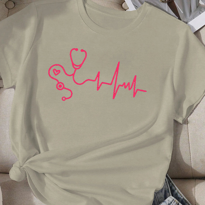 Stethoscope with Heartbeat Waveform T-shirt Features a Fun Stethoscope and Heartbeat Design, Perfect for Healthcare Enthusiasts - Healthcare Vibes
