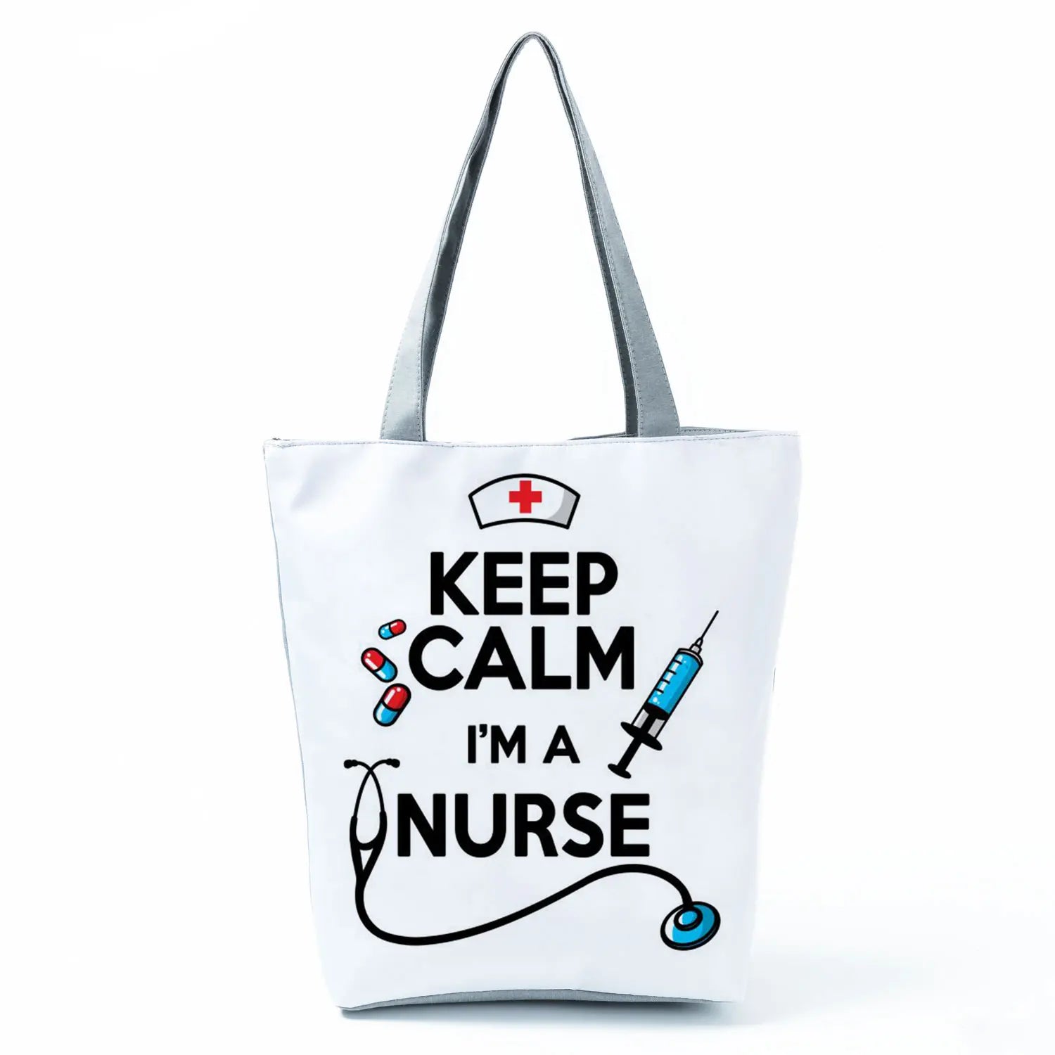 Cartoon Ladies Nurse Print Handbags Foldable High Capacity Women Shoulder Bags Eco Reusable Shopping Bags Travel Beach Tote Bags - Healthcare Vibes