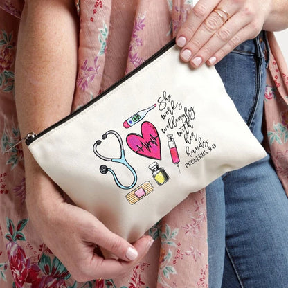 2024 White Minimalist Nurse Makeup Bag Medical Literature Storage Bag Trendy Versatile Travel Essential Wash Bag Birthday Gift