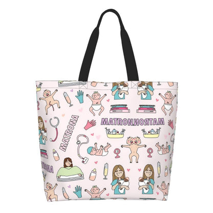 Custom Reusable Funny Nurse Shopping Bag Women Shoulder Canvas Tote Bag Portable Nursing Grocery Shopper Bags