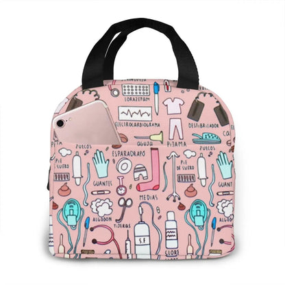 Portable Nurse Bag Insulated Lunch Bags Women Cute Nurse Print Food Case Tote Cooler Bento Bag for Kids Lunch Pouch - Healthcare Vibes