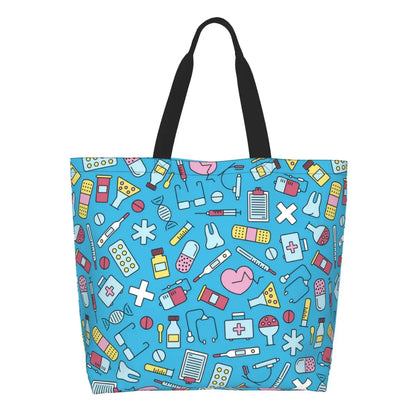 Custom Reusable Funny Nurse Shopping Bag Women Shoulder Canvas Tote Bag Portable Nursing Grocery Shopper Bags 8 50x40x15 cm