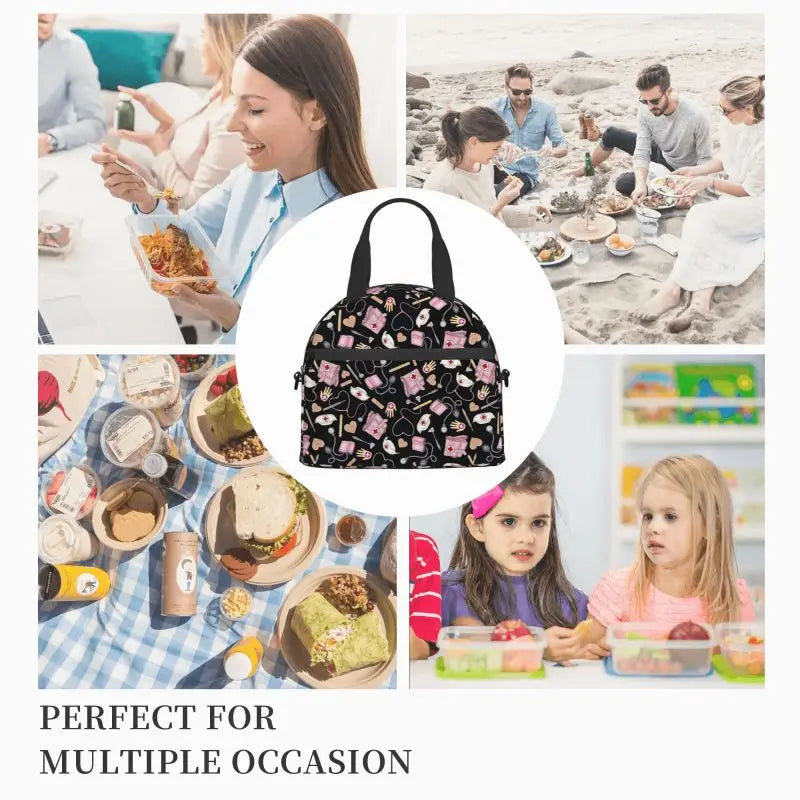 Doctors Nurse Insulated Lunch Bag Women Thermal Lunch Box Portable Tote Cooler Handbag Bento Pouch Container with Shoulder Strap