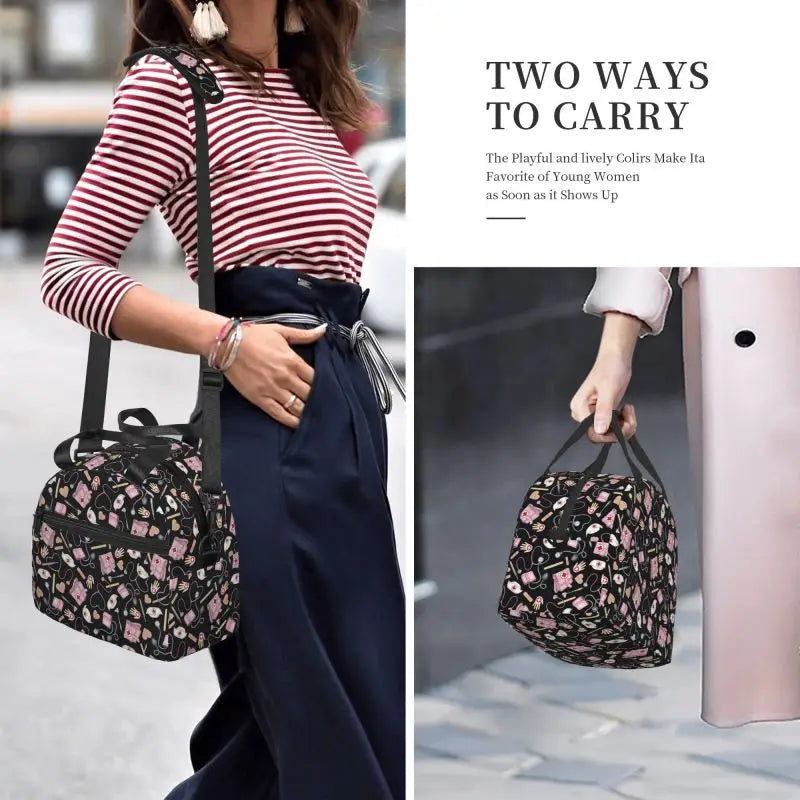 Doctors Nurse Insulated Lunch Bag Women Thermal Lunch Box Portable Tote Cooler Handbag Bento Pouch Container with Shoulder Strap