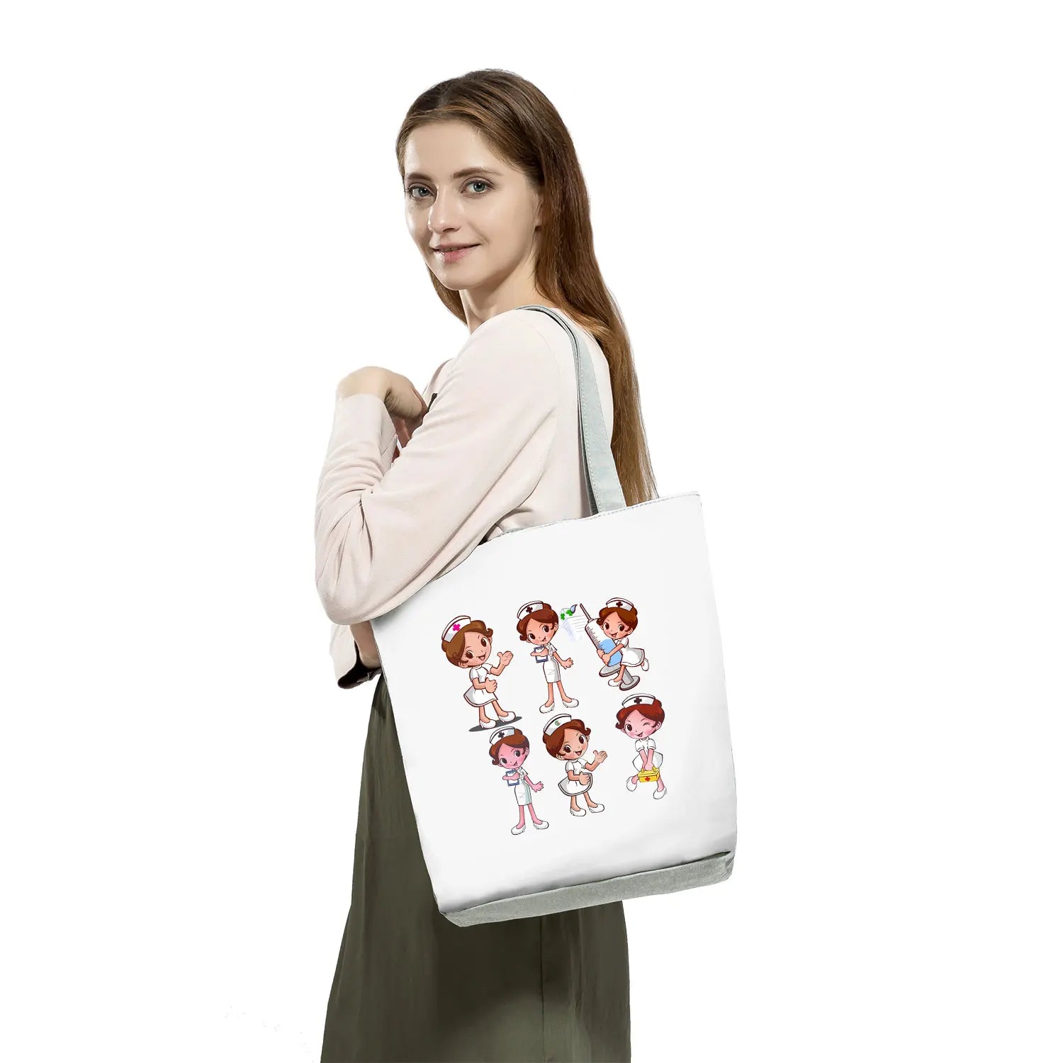 Fashion Tote Customized Cartoon Dentist Nurse Shoulder Bag Eco Reusable Shopping Bag Ladies Handbags for Women Casual Portable - Healthcare Vibes