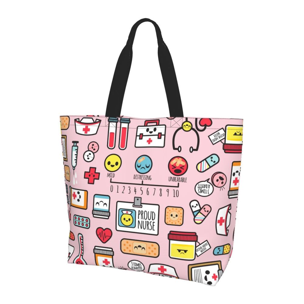 Custom Reusable Funny Nurse Shopping Bag Women Shoulder Canvas Tote Bag Portable Nursing Grocery Shopper Bags