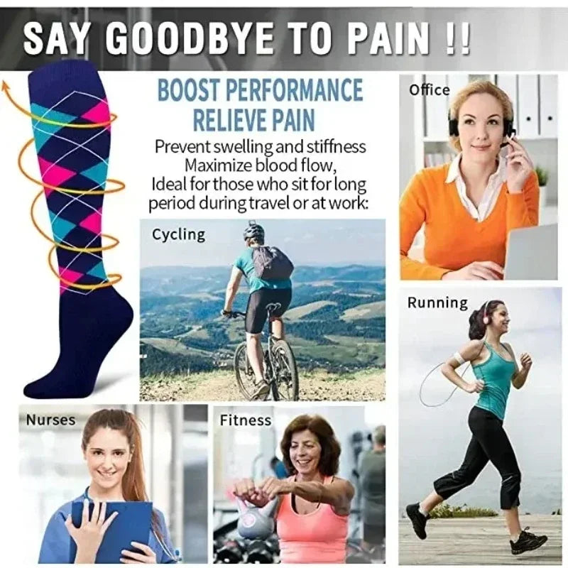Unisex Compression Socks for Walking, Running, long shifts : 6 Pairs