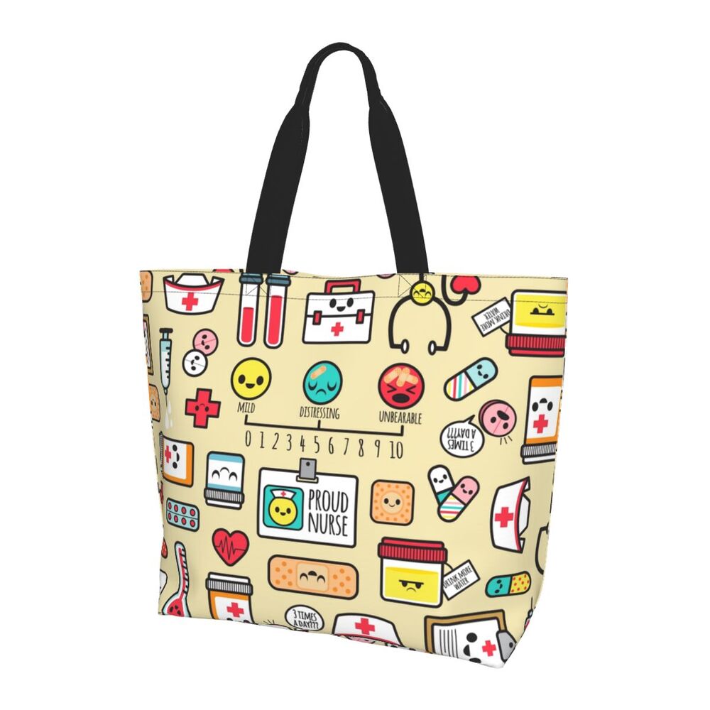 Custom Reusable Funny Nurse Shopping Bag Women Shoulder Canvas Tote Bag Portable Nursing Grocery Shopper Bags