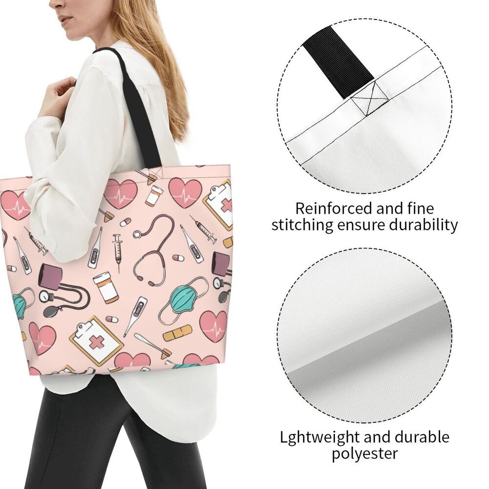Custom Reusable Funny Nurse Shopping Bag Women Shoulder Canvas Tote Bag Portable Nursing Grocery Shopper Bags