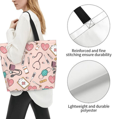 Custom Reusable Funny Nurse Shopping Bag Women Shoulder Canvas Tote Bag Portable Nursing Grocery Shopper Bags