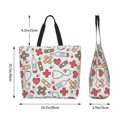 Custom Reusable Funny Nurse Shopping Bag Women Shoulder Canvas Tote Bag Portable Nursing Grocery Shopper Bags