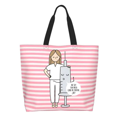 Cartoon Doctor Nurse Enfermera En Apuros Grocery Bags Large Capacity Aesthetic Merch For Woman Street Shoulder Bag 7 One Size
