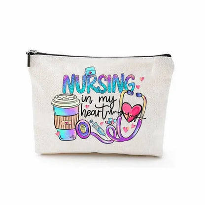 Nurse makeup bag gift, nurse zipper bags, waterproof linen makeup bags, storage bag, nurse gift - Healthcare Vibes