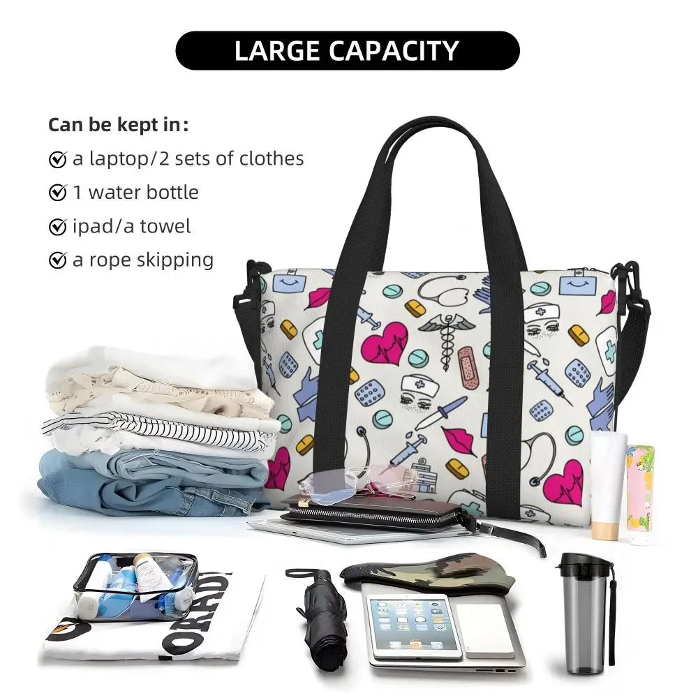 Custom Proud To Be A Nurse Grocery Shopping Tote Bag Women Big Capacity Health Care Nursing Gym Beach Travel Bags