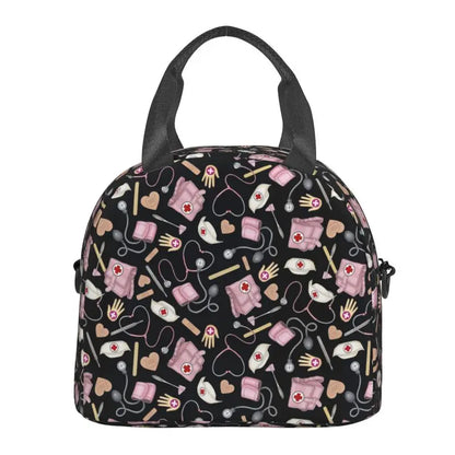 Doctors Nurse Insulated Lunch Bag Women Thermal Lunch Box Portable Tote Cooler Handbag Bento Pouch Container with Shoulder Strap