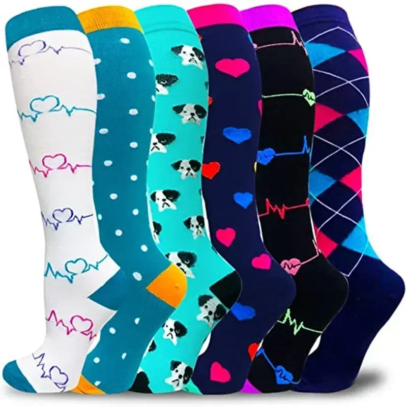 6 Pairs Compression Socks for Men & Women – Ideal for Running, Soccer, Leggings, and Nurses – Pressure Support