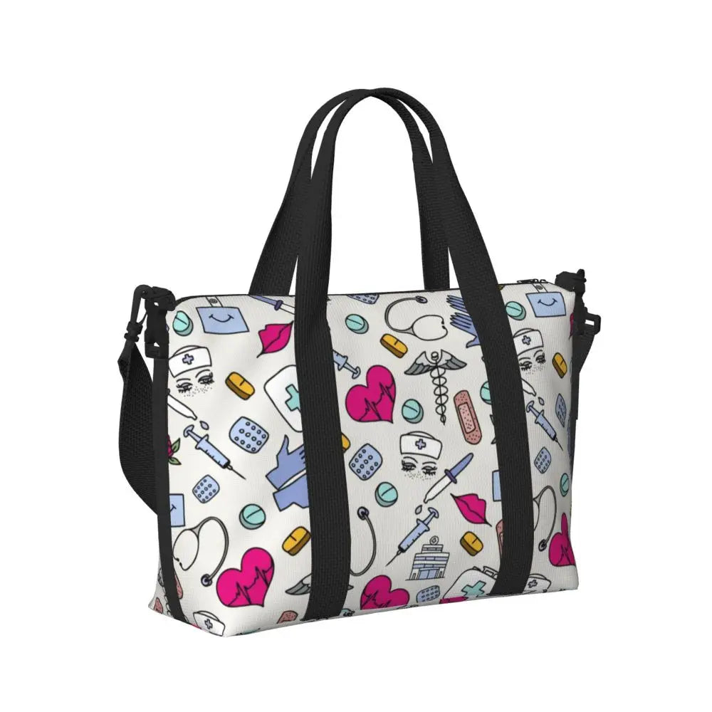 Custom Proud To Be A Nurse Grocery Shopping Tote Bag Women Big Capacity Health Care Nursing Gym Beach Travel Bags
