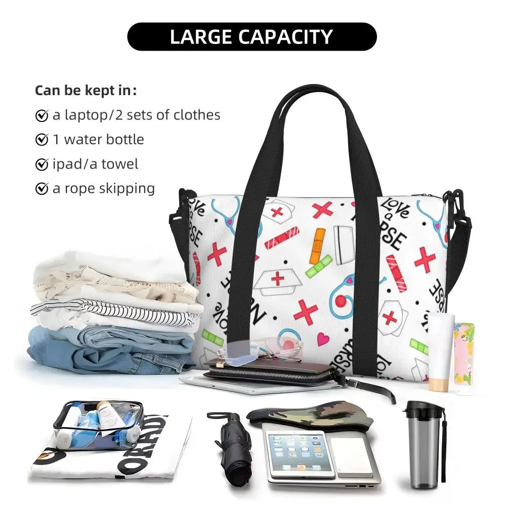 Custom Proud To Be A Nurse Grocery Shopping Tote Bag Women Big Capacity Health Care Nursing Gym Beach Travel Bags