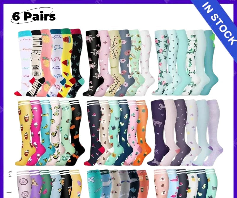 6 Pairs of Men and Women Compression Socks - Ideal for Running, Soccer, and Everyday Comfort!