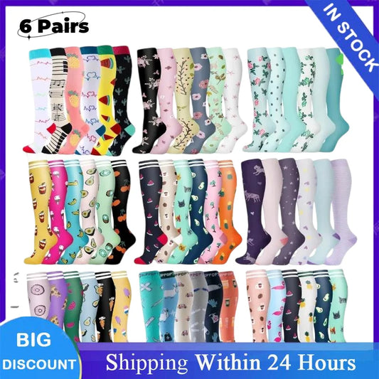 Unisex Compression Socks for Walking, Running, long shifts : 6 Pairs