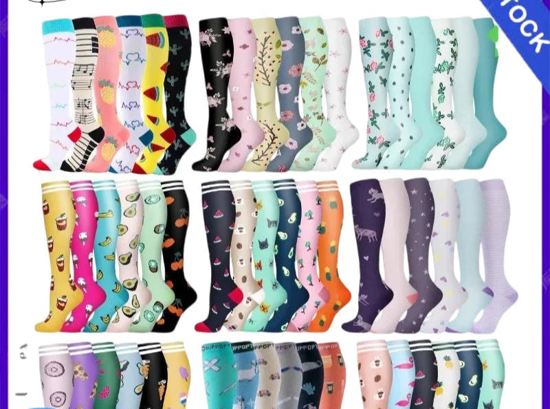 6 Pairs Compression Socks for Men & Women – Ideal for Running, Soccer, Leggings, and Nurses – Pressure Support