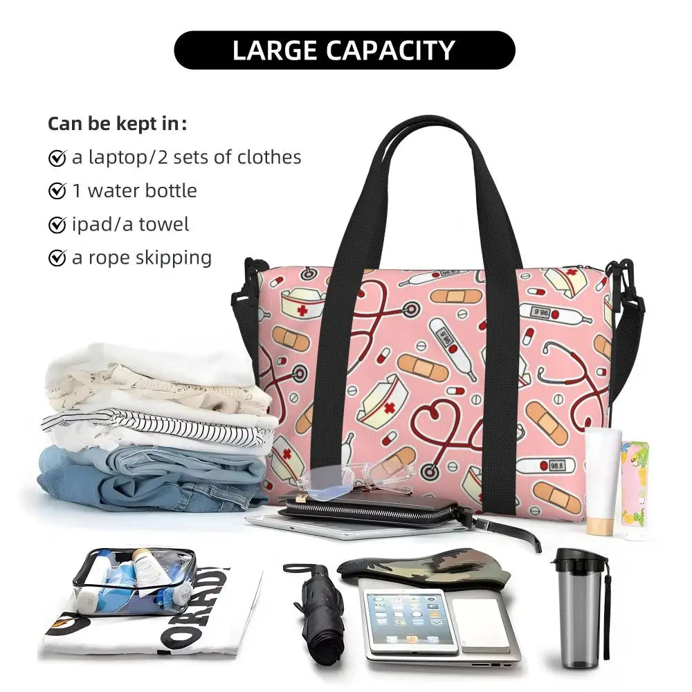 Custom Proud To Be A Nurse Grocery Shopping Tote Bag Women Big Capacity Health Care Nursing Gym Beach Travel Bags