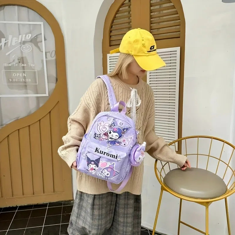 BACK TO SCHOOL: Kuromi,Hello Kitty, Cinnamoroll Backpack Featuring Coin Purse, Sanrio Cartoon Schoolbag