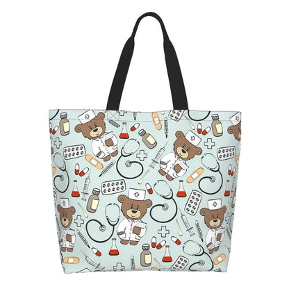 Custom Reusable Funny Nurse Shopping Bag Women Shoulder Canvas Tote Bag Portable Nursing Grocery Shopper Bags 11 50x40x15 cm