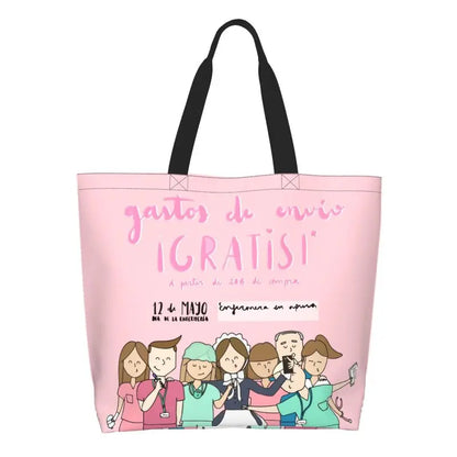 Cartoon Doctor Nurse Enfermera En Apuros Grocery Bags Large Capacity Aesthetic Merch For Woman Street Shoulder Bag 22 One Size
