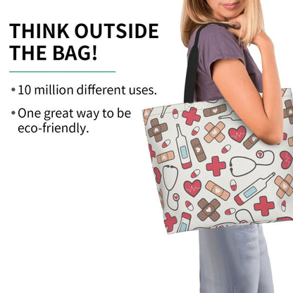 Custom Reusable Funny Nurse Shopping Bag Women Shoulder Canvas Tote Bag Portable Nursing Grocery Shopper Bags