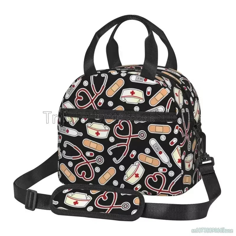 Doctors Nurse Insulated Lunch Bag Women Thermal Lunch Box Portable Tote Cooler Handbag Bento Pouch Container with Shoulder Strap 3