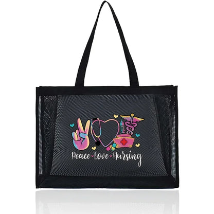 Tote Bags Women Wallets Travel Storage Bags Large Capacity Handbag Transparent Organizer Grid Package Nurse Printing Series - Healthcare Vibes