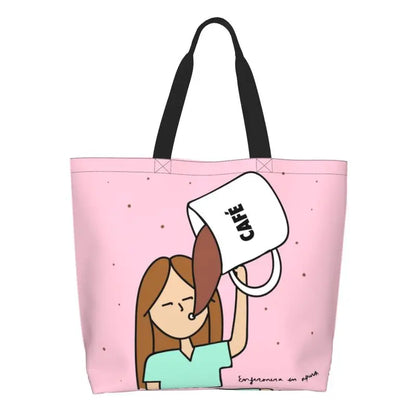 Cartoon Doctor Nurse Enfermera En Apuros Grocery Bags Large Capacity Aesthetic Merch For Woman Street Shoulder Bag 19 One Size