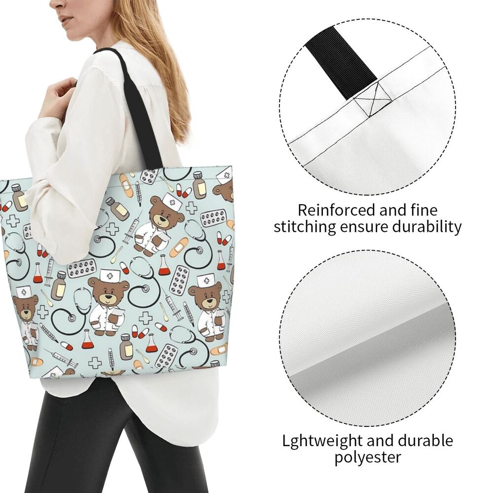 Custom Reusable Funny Nurse Shopping Bag Women Shoulder Canvas Tote Bag Portable Nursing Grocery Shopper Bags