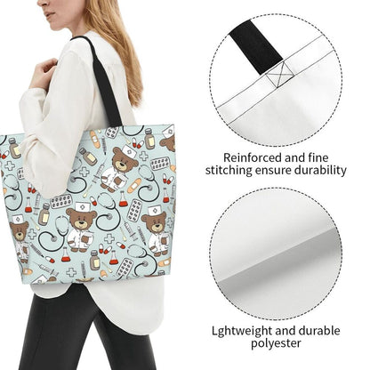 Custom Reusable Funny Nurse Shopping Bag Women Shoulder Canvas Tote Bag Portable Nursing Grocery Shopper Bags