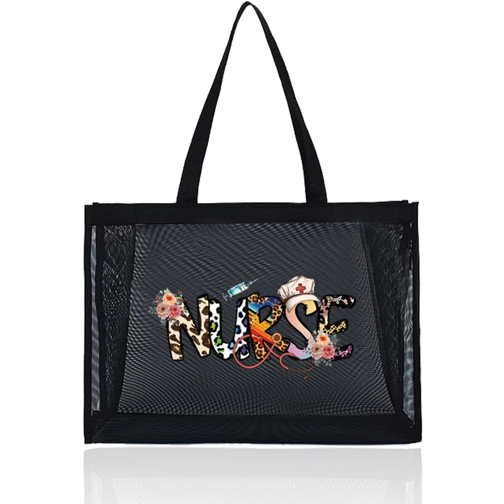 Tote Bags Women Wallets Travel Storage Bags Large Capacity Handbag Transparent Organizer Grid Package Nurse Printing Series - Healthcare Vibes