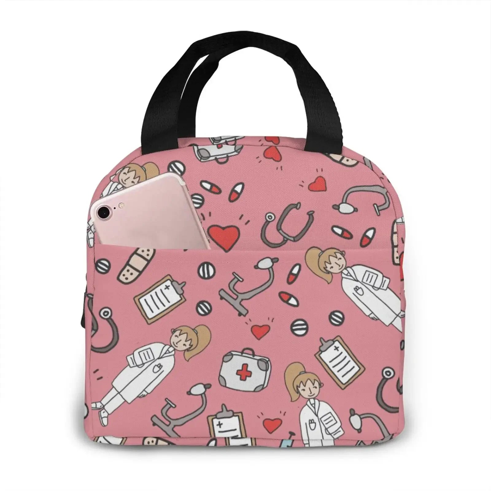 Portable Lunch Bag Cartoon Nurse Pattern Thermal Insulated Lunch Tote Cooler Handbag Bento Pouch Container School Food Bags 5
