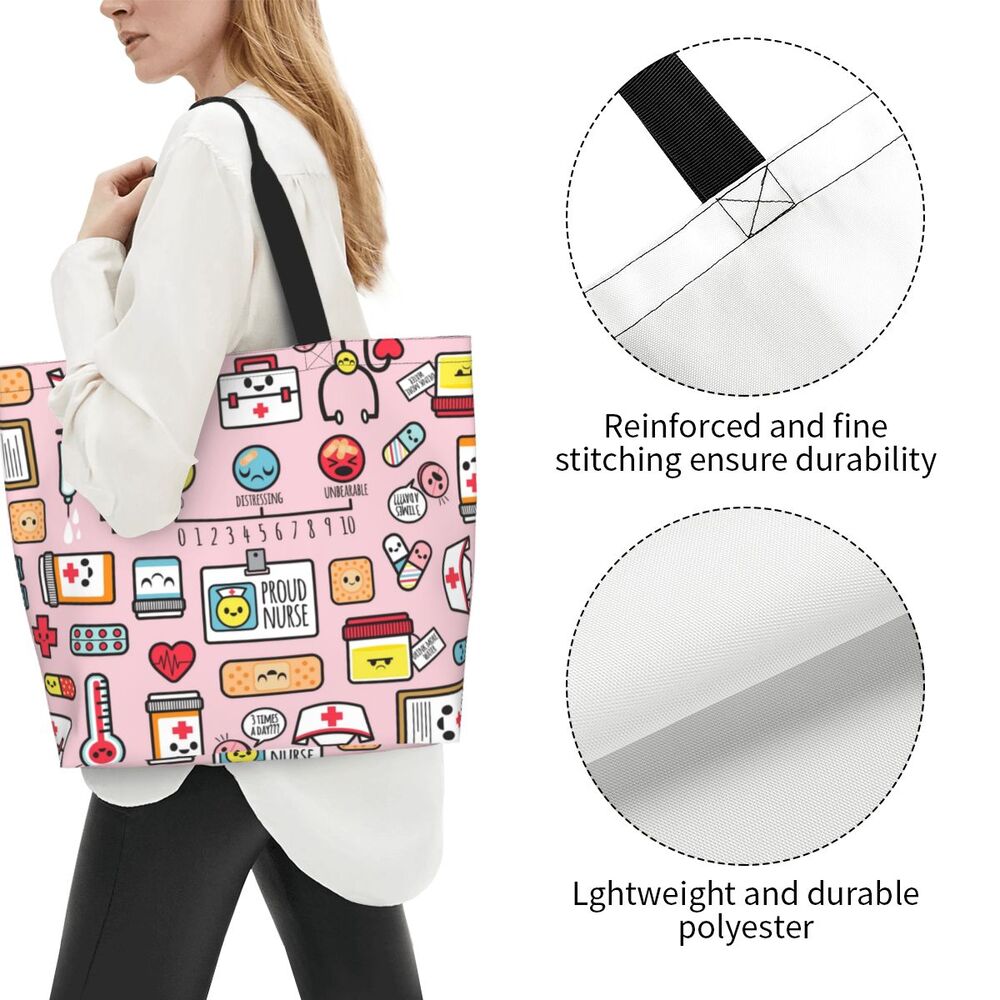 Custom Reusable Funny Nurse Shopping Bag Women Shoulder Canvas Tote Bag Portable Nursing Grocery Shopper Bags