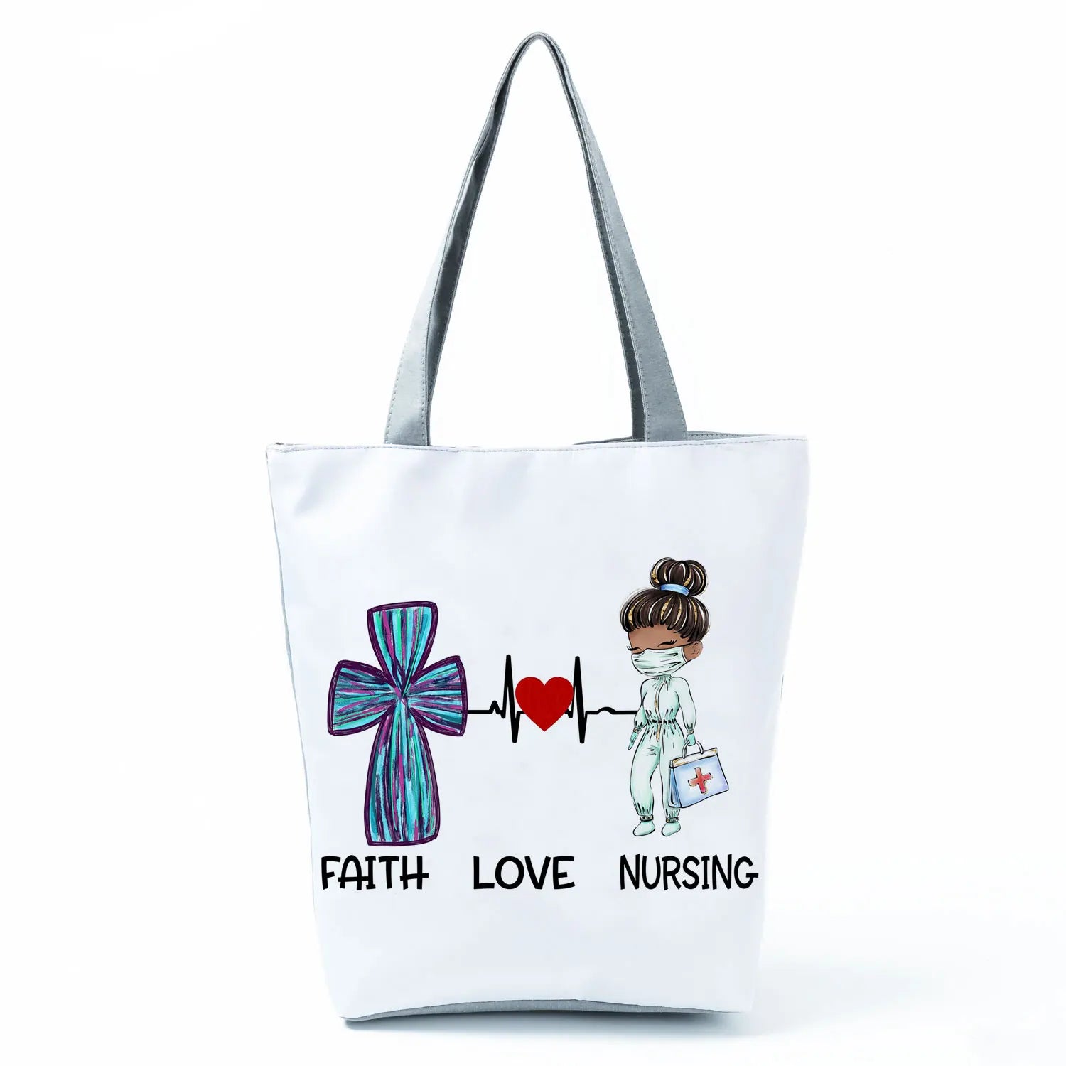 Cartoon Ladies Nurse Print Handbags Foldable High Capacity Women Shoulder Bags Eco Reusable Shopping Bags Travel Beach Tote Bags - Healthcare Vibes