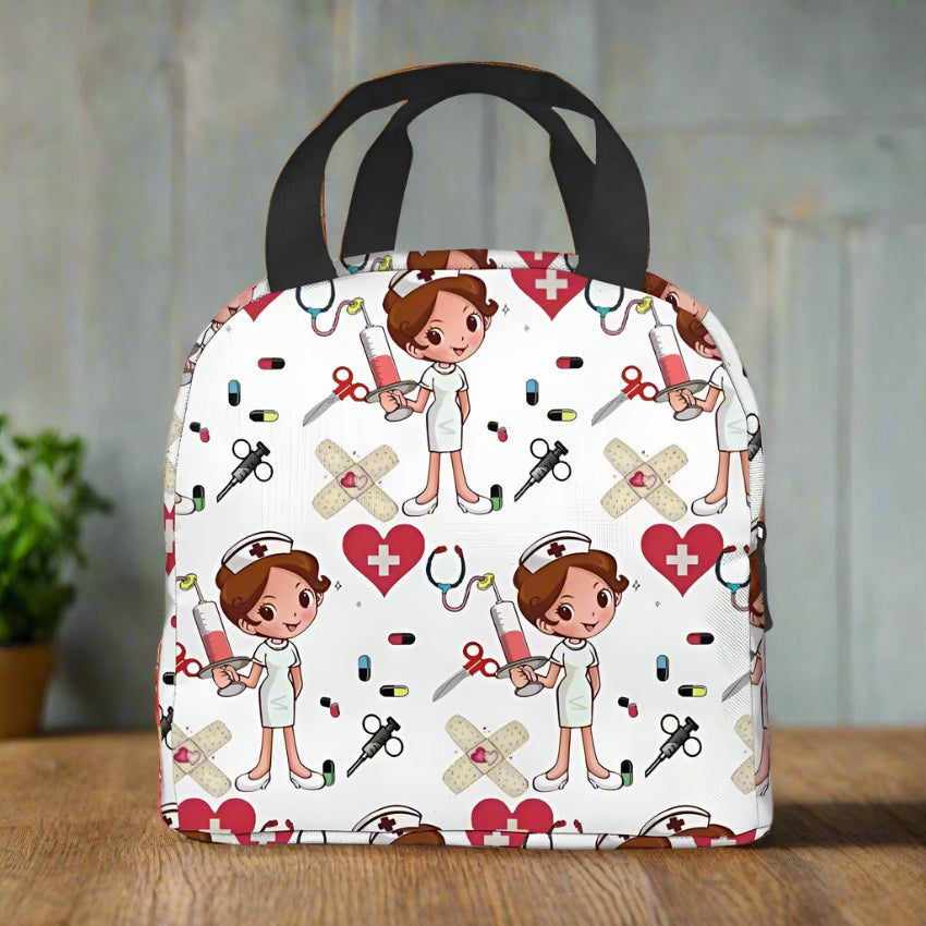 Portable Lunch Bag with Cartoon Nurse Design | Thermal Insulated Tote Cooler for Bento, School, and Food Storage