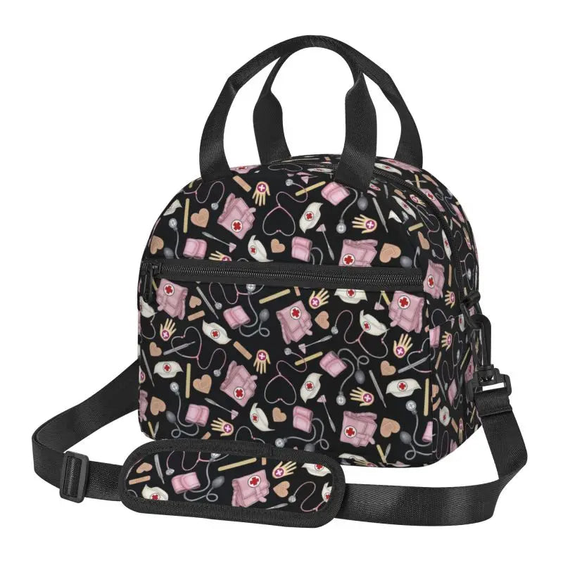 Doctors Nurse Insulated Lunch Bag Women Thermal Lunch Box Portable Tote Cooler Handbag Bento Pouch Container with Shoulder Strap