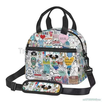 Doctors Nurse Insulated Lunch Bag Women Thermal Lunch Box Portable Tote Cooler Handbag Bento Pouch Container with Shoulder Strap 2