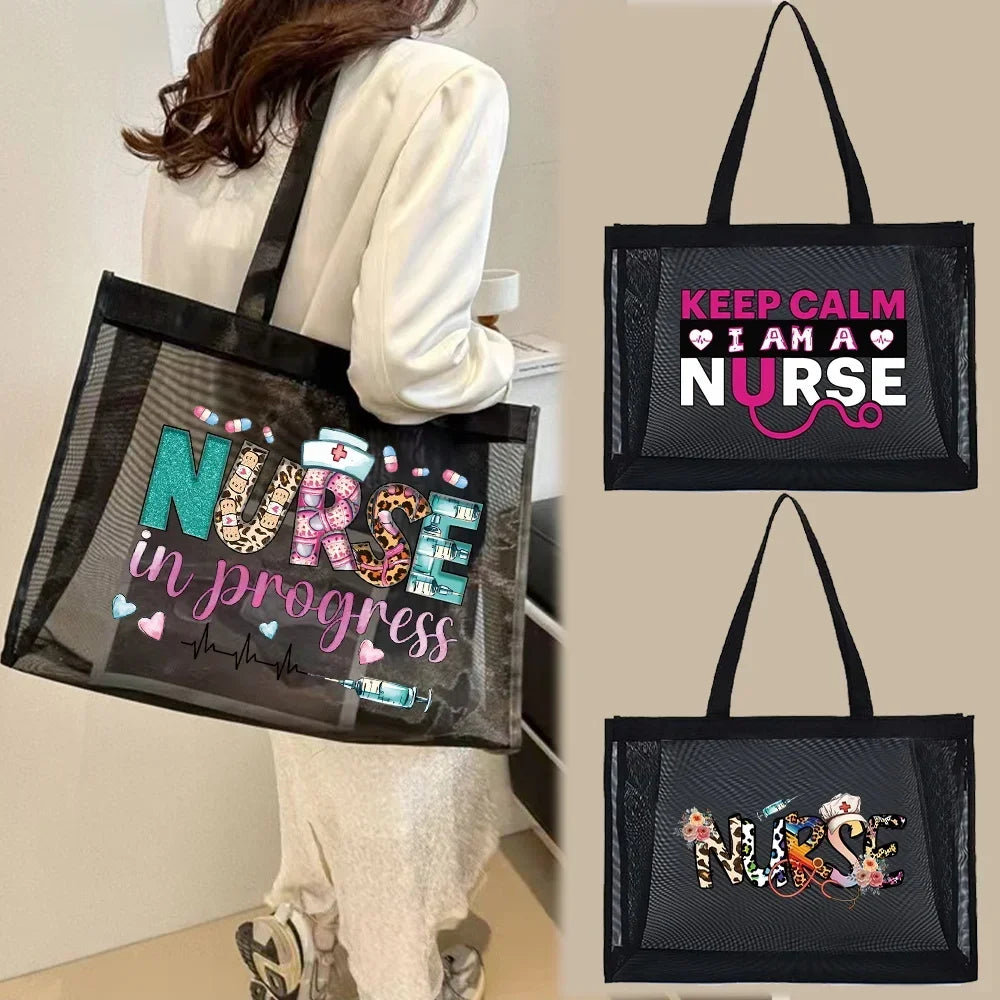 Tote Bags Women Wallets Travel Storage Bags Large Capacity Handbag Transparent Organizer Grid Package Nurse Printing Series - Healthcare Vibes