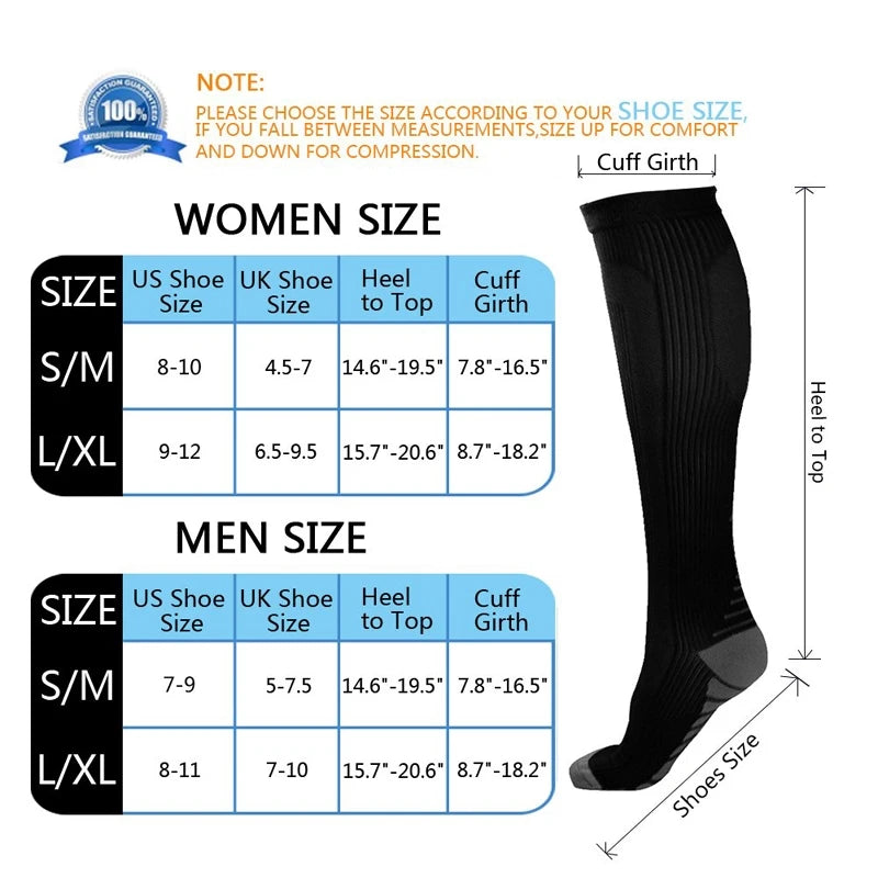 6 Pairs Compression Socks for Men & Women – Ideal for Running, Soccer, Leggings, and Nurses – Pressure Support